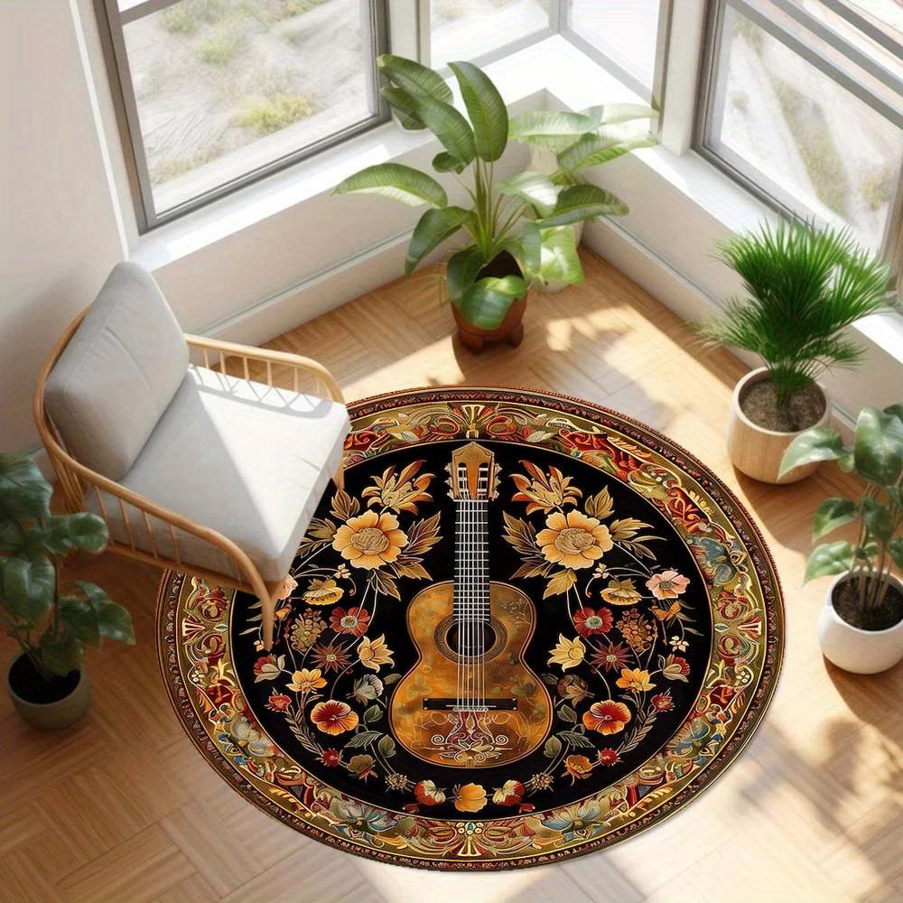 1 Piece Guitar Round Rug Suitable For Living Room Bedroom And Kitchen Home Decoration Room Decoration Gift For Friends And Family