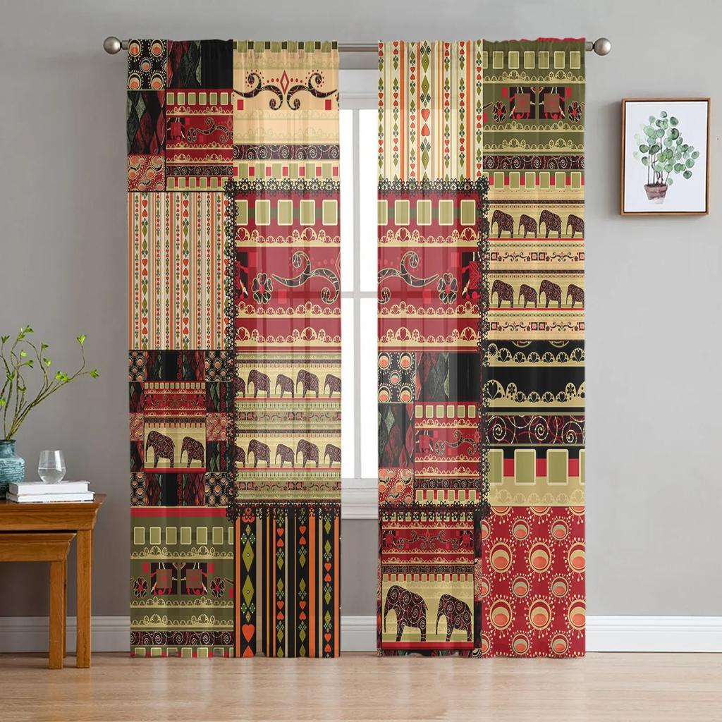 Tribal Retro Ethnic Sheer Curtains Living Room Window Tulle Curtains For Bedroom Kitchen Home Decoration Voile Drapes