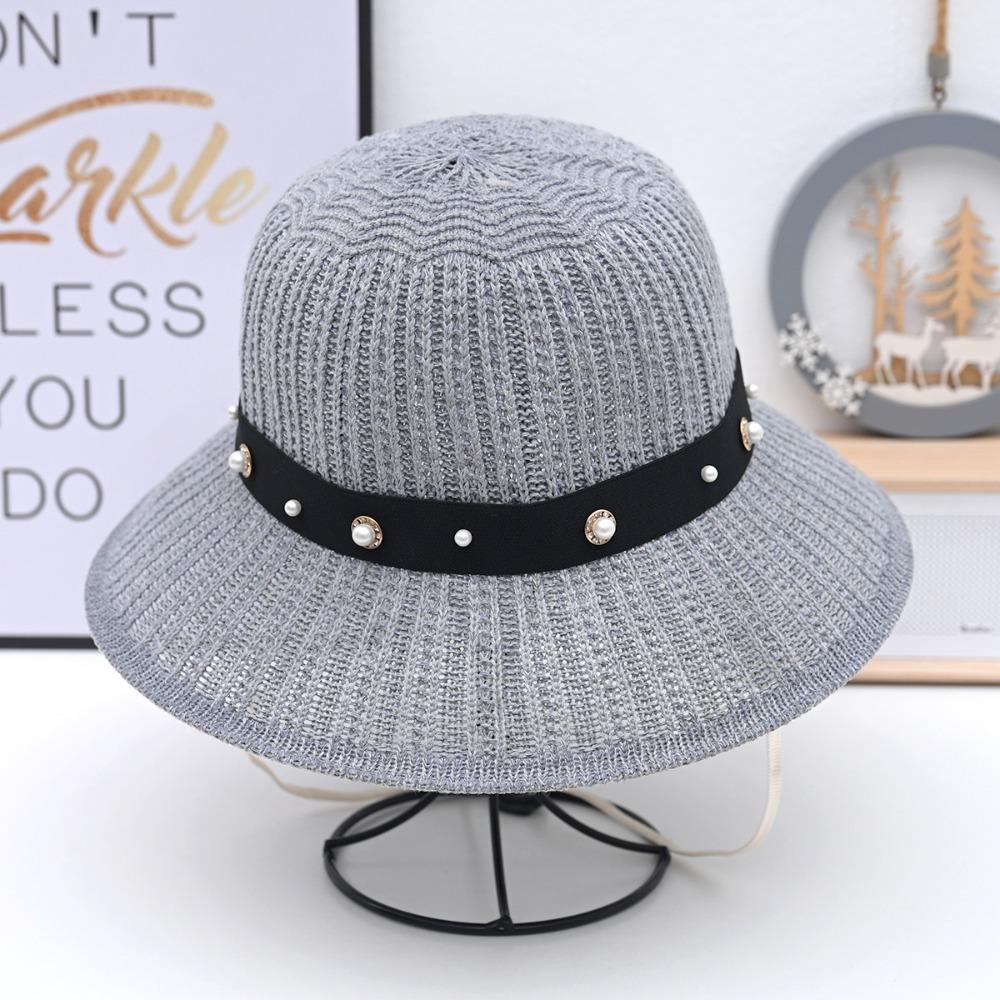 Pearl Decoration Bucket Hat Straw Visor Hat Fashion Panama Hat Spring Summer