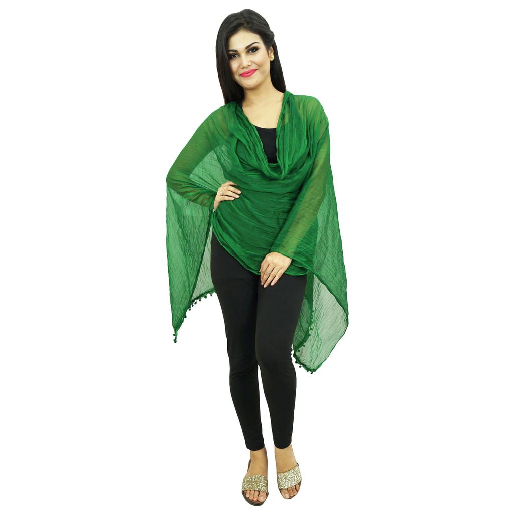 Женские индийские шарфы из смеси шифона Chunni с длинными помпонами и бахромой Dupatta Женская мода