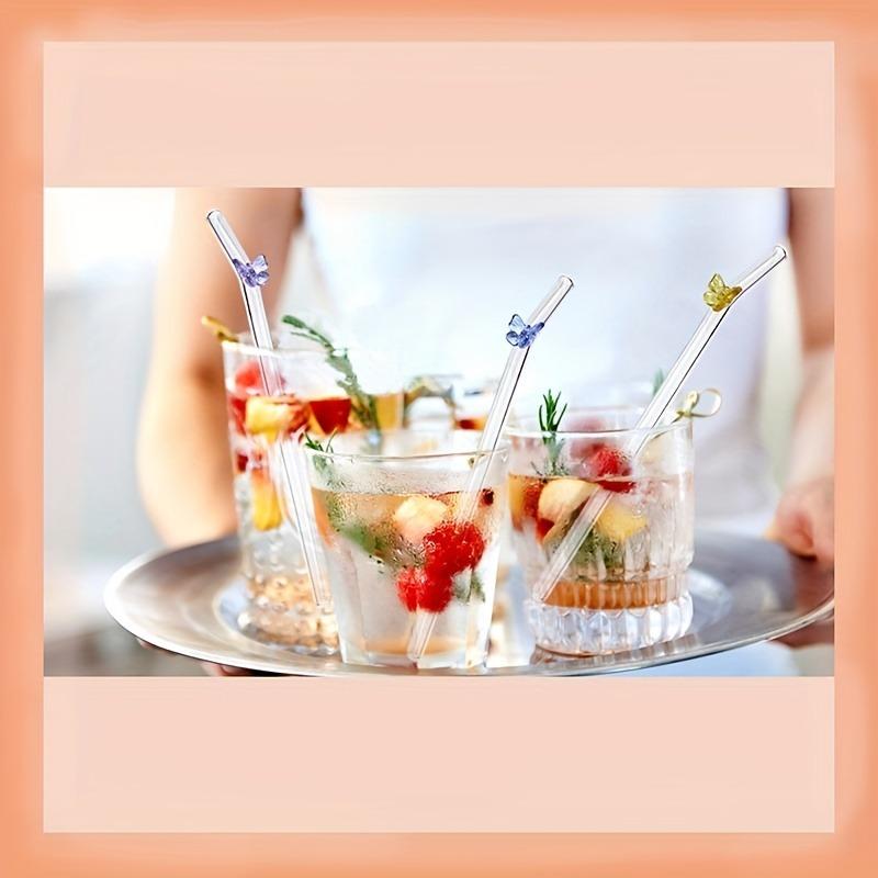 7 шт./компл. прозрачные стеклянные соломинки «Бабочка» — многоразовые, можно мыть в посудомоечной машине — в комплект входят 2 чистящие щетки