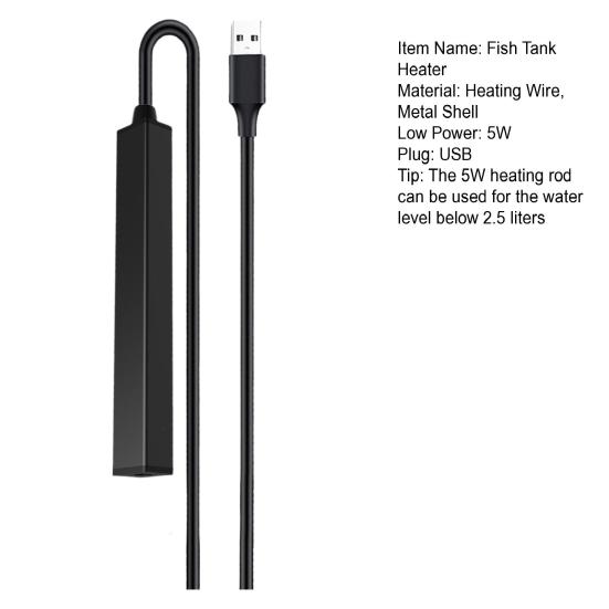 Нагреватель для аквариума Безопасный низковольтный USB-зарядка Термостойкий водонепроницаемый нагреватель для аквариума Хорошо герметичный нагревательный стержень для аквариума мощностью 5 Вт Погружной нагреватель