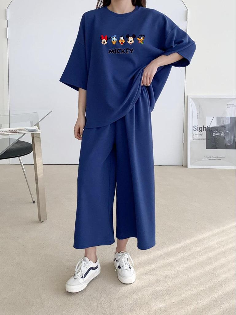 2024 Trendy Women's Two-Piece Set: Casual T-shirt & Loose Wide-Leg Pants