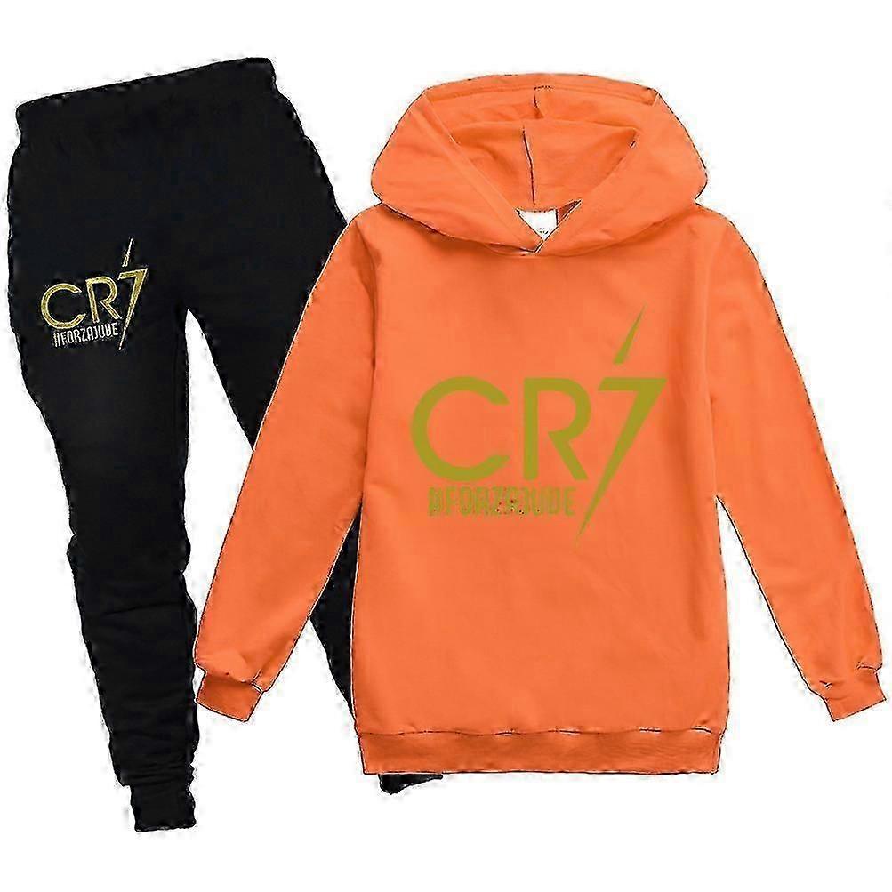 2 PCS Cristiano Ronaldo Hoodie World Cup No.7 Christmas Gifts Soccer Star Hoodie and Blue Pant Set Girls Boys Hooded Sweatshirt Pullover Tops Kids Tee