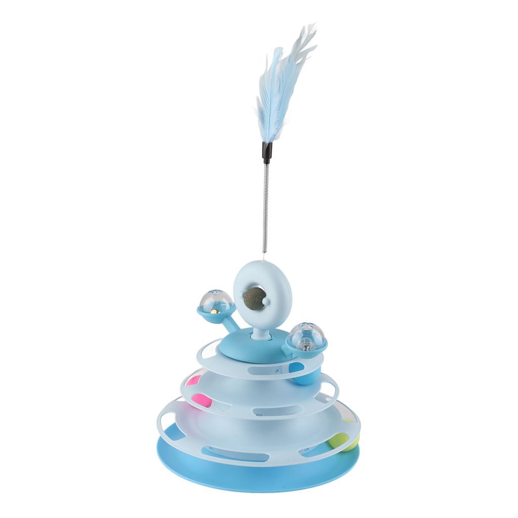 Cat Ball Tower Toy with Feather Catnip 4 Layer Rail Pet Turntable Game for Exercise Purple