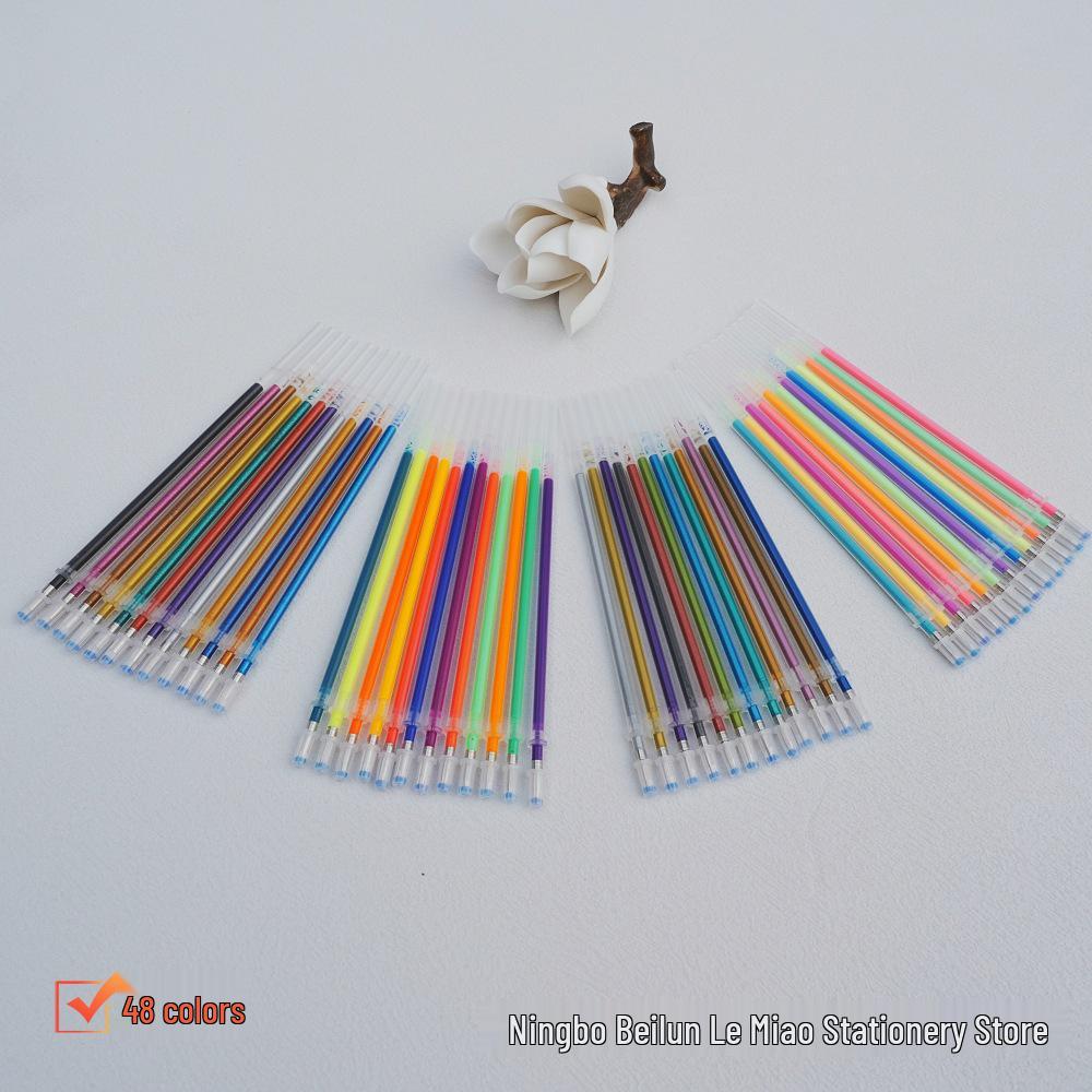 Премиальные гелевые ручки-заправки 100 цветов: 48 вариантов флуоресцентных глиттеров, пастельных перламутровых и многоцветных оттенков с 24 дополнительными цветными заправками