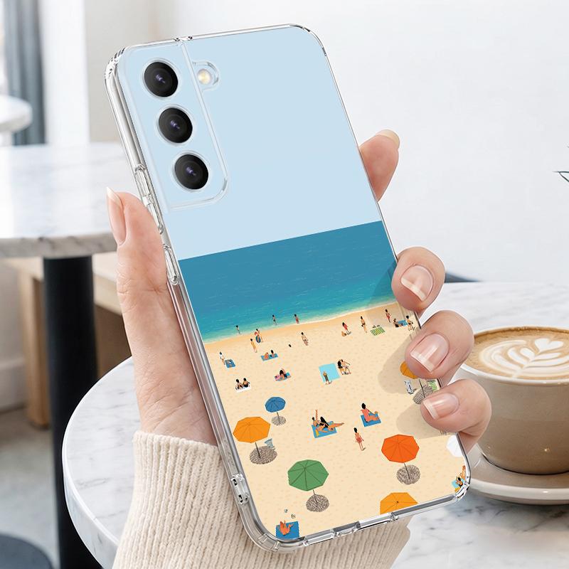 Чехол с принтом «Пляж и побережье» для Samsung A57 S26 Ultra A37 A17 A56 A36 A26 A16 A55 A35 A25 A15 A54 5G S21 FE S22 S23 S24 S25 Plus Прозрачный мягкий чехол из ТПУ