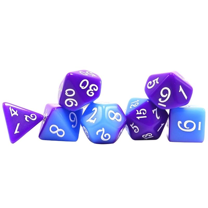 Набор из 7 многогранных акриловых кубиков (кости) для настольных игр, двухцветные, с легко читаемыми цифрами, прочные