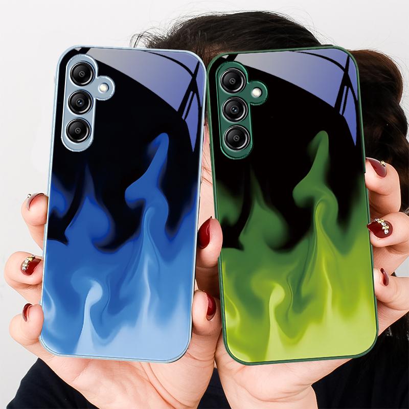 Простой Зеленый Огонь Для Samsung Galaxy A01 A02 A03 Core A04 A14 4G A13 54 34 31 20 25 23 22 5G S21 Ultra S20 Стеклянный Чехол Для Телефона