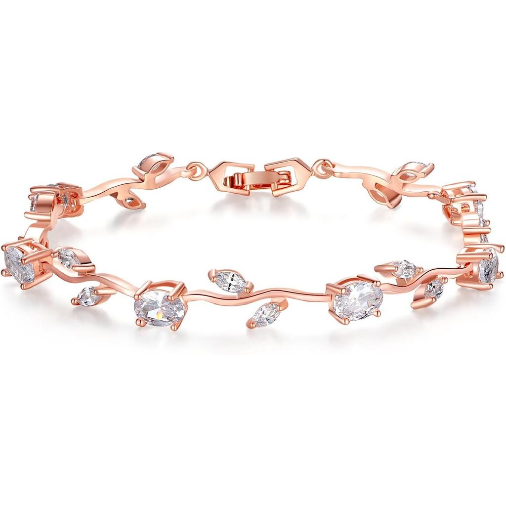 14K Gold Plated 7 in Bracelet for Women Flower Vine Ruby Tennis bracelet