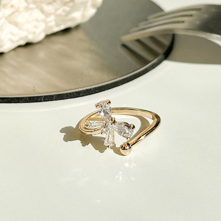 Super Flash Butterfly Open Ring Zircon Adjustable Light Luxury Advanced Sense Index Finger Ring Female