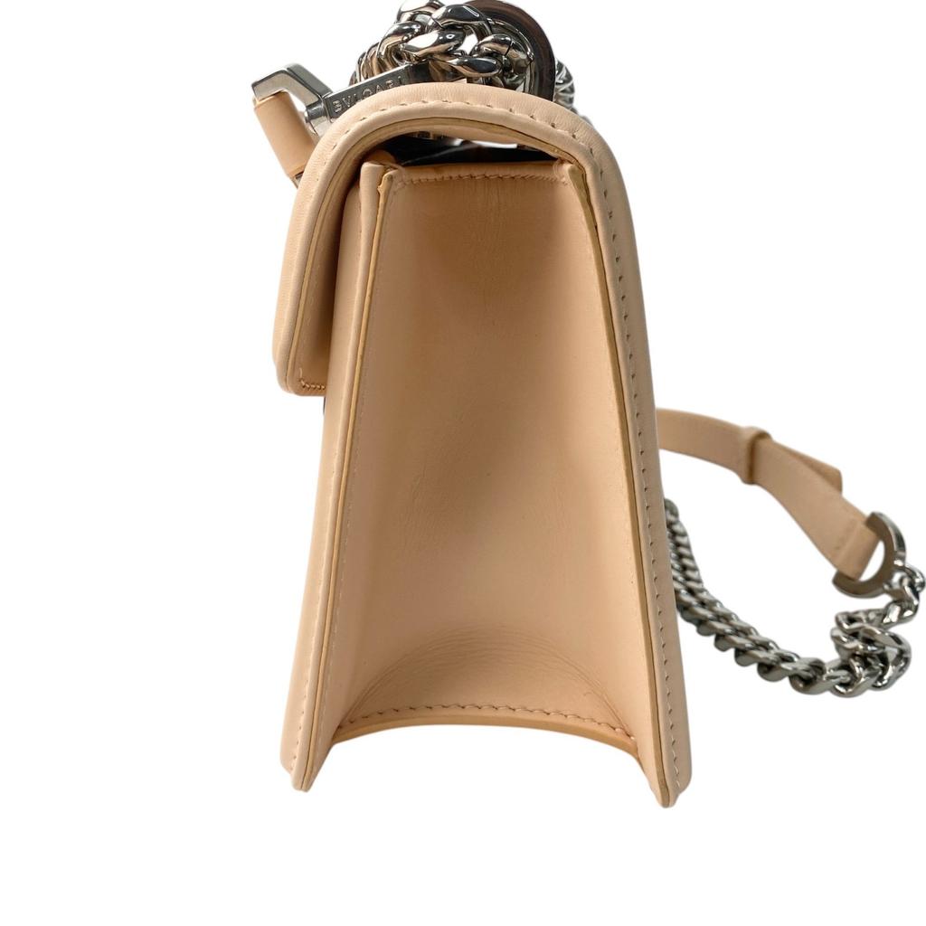 Б/у Розовая кожаная женская сумка через плечо BVLGARI