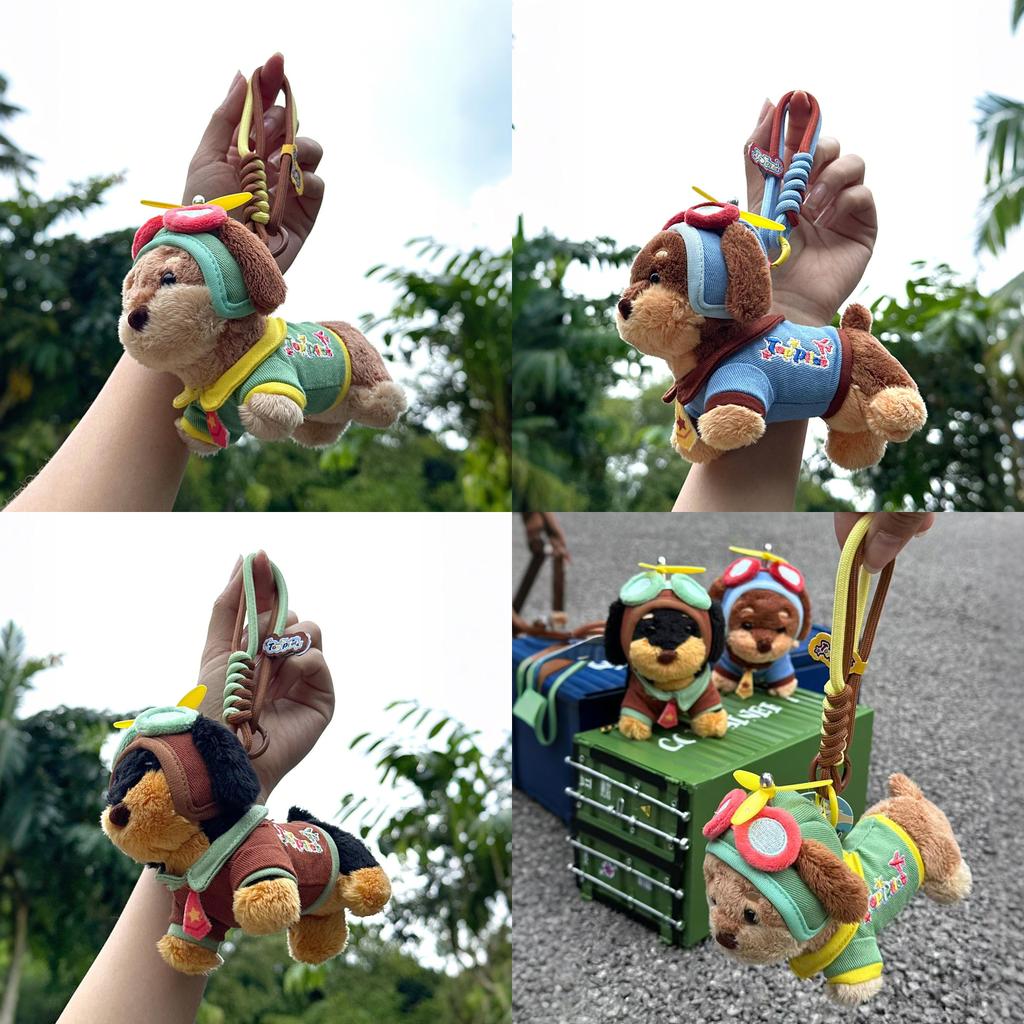 Dachshund Pilot Plush Keychain Cute Animal Accessory For Keys And Bags