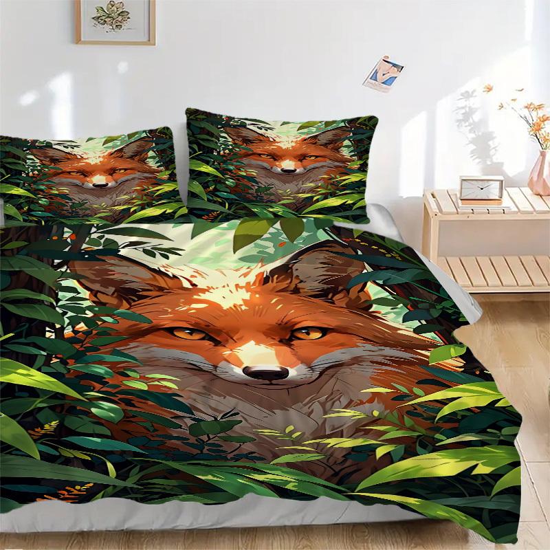 3pcs Fox Print Duvet Cover Set - Machine Washable, Includes 1 Cover and 2 Pillowcases, No Core Included yy251013001