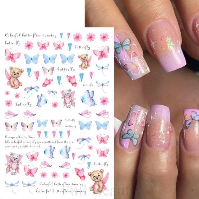 Летние цветочные и лиственные наклейки-водные слайдеры для дизайна ногтей в зеленом цвете