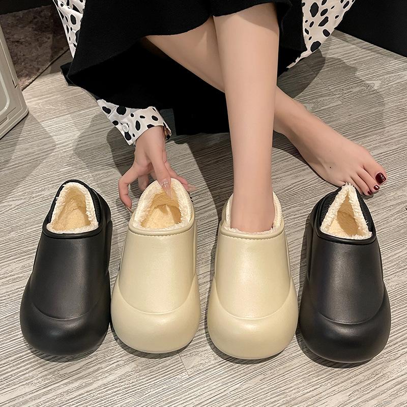 New winter velvet cotton slippers women's outdoor heightening thick-soled non-slip waterproof warm cotton shoes for outer wear