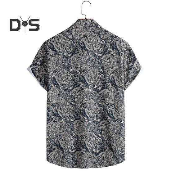 Мужская летняя пляжная рубашка с цветочным принтом и лацканами, свободный мягкий однобортный нагрудный карман с короткими рукавами, гавайский топ средней длины для отпуска