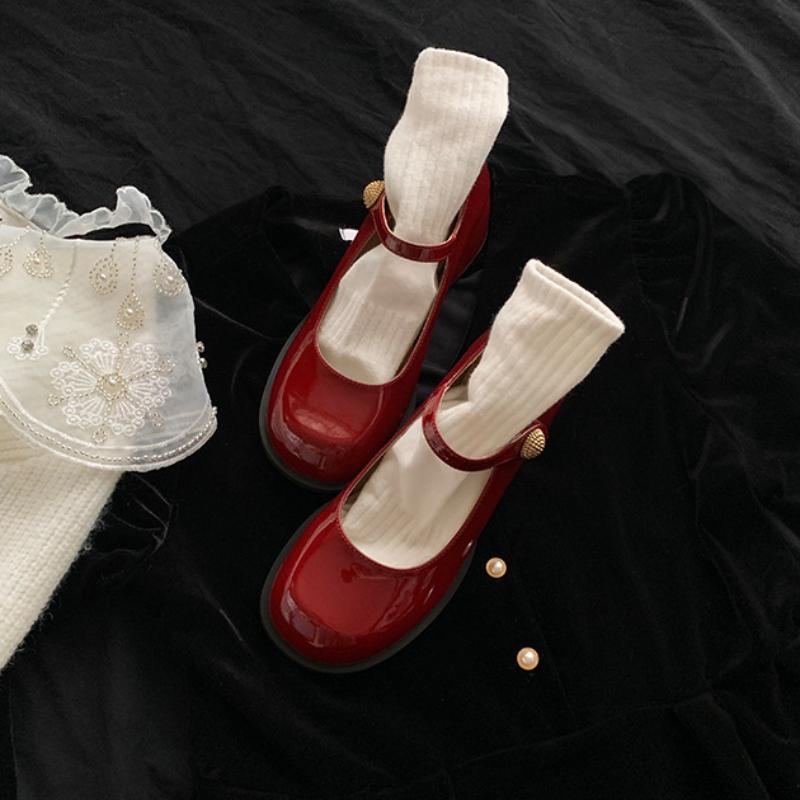 Туфли Mary Jane женские из искусственной кожи на высоком каблуке, студенческая мода, новые толстые каблуки 2024 года, повседневная классическая женская обувь на одной пуговице
