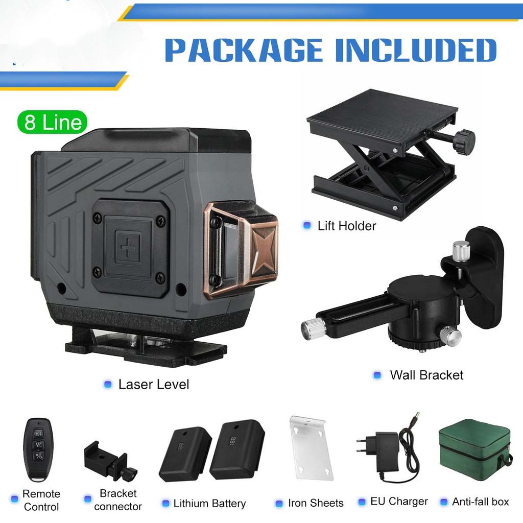 8/12/16 Line 4D Лазерный Уровень Регулируемый Зеленый Свет Самовыравнивающийся 360° Поворотный Горизонтальный Вертикальный Крест Автоматическое Измерение