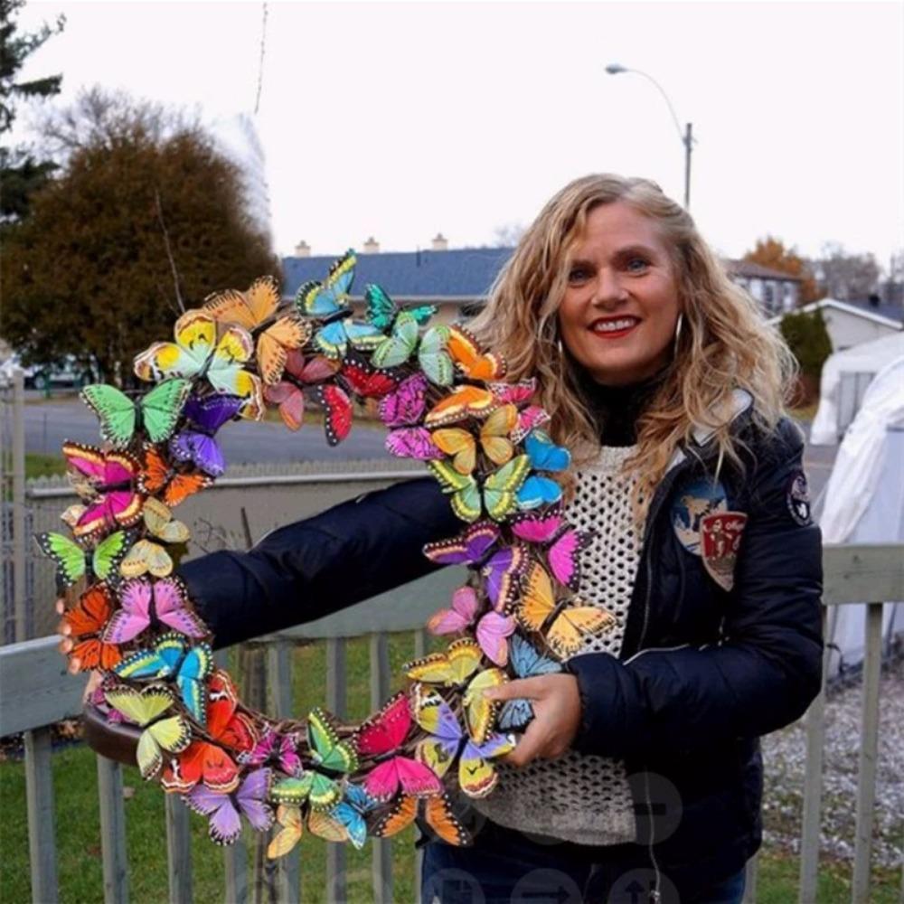 40cm Colorful Decorative Butterflies Spring Wreath for Front Door, Handmade Artificial Wreath for Seasonal Decor