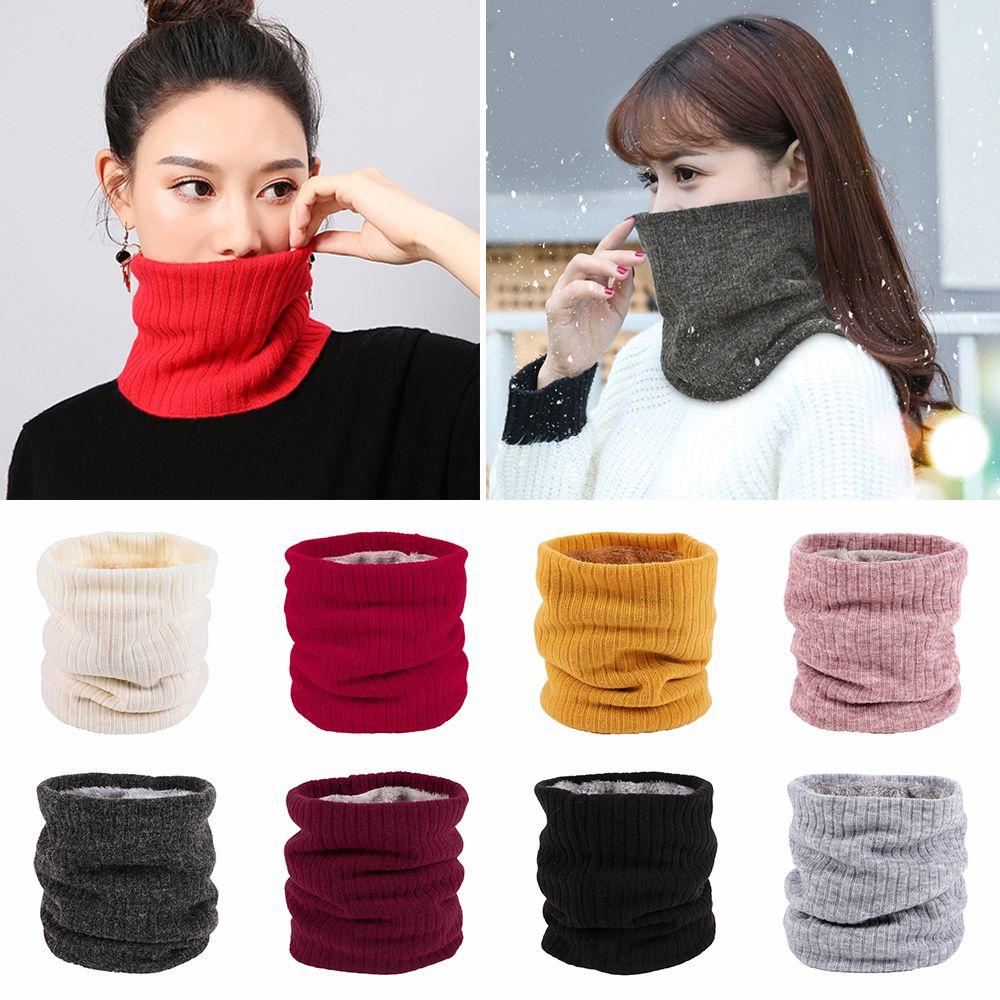Scarf Knitted Double-Layer Circle Loop Scarves Fleece Lined Scarf Neck Warmer Winter Neck Gaiter