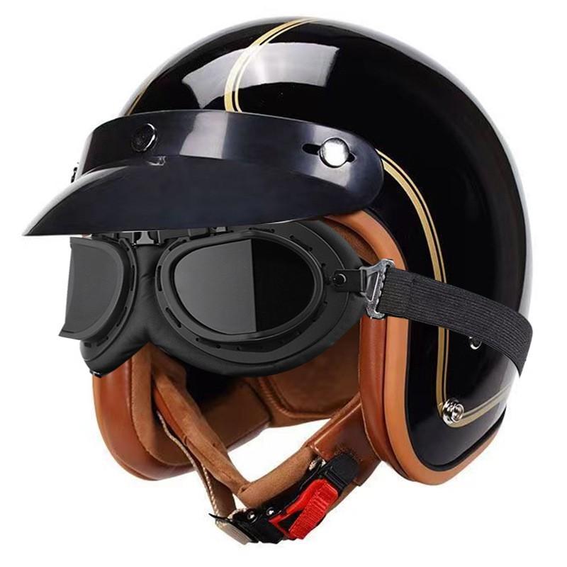 DOT Certified 3/4 Motorcycle Helmet Men Women Retro Style ABS Cruiser Scooter Half With Bluetooth Option