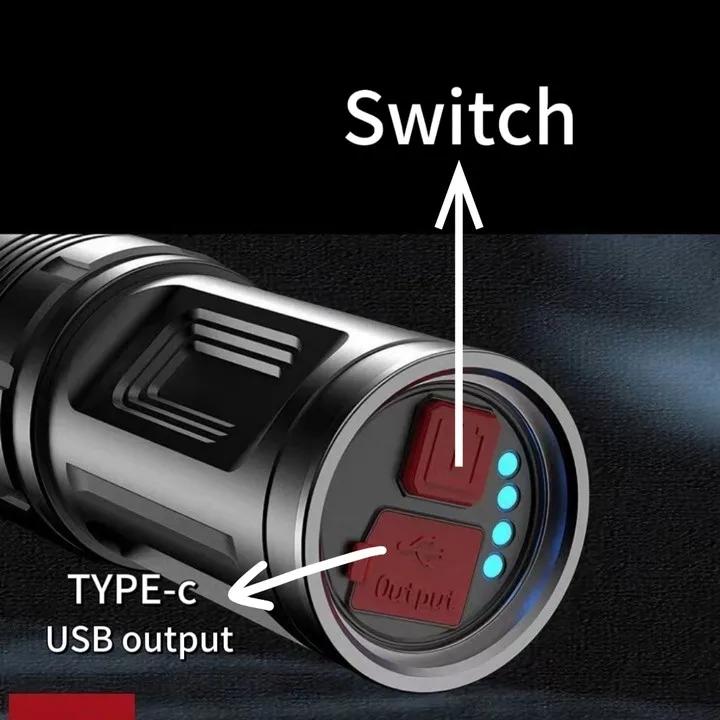 Портативный фонарик с дальним выстрелом 1500 м, встроенный аккумулятор 5000 мАч, фонарик с возможностью масштабирования, водонепроницаемый перезаряжаемый фонарь