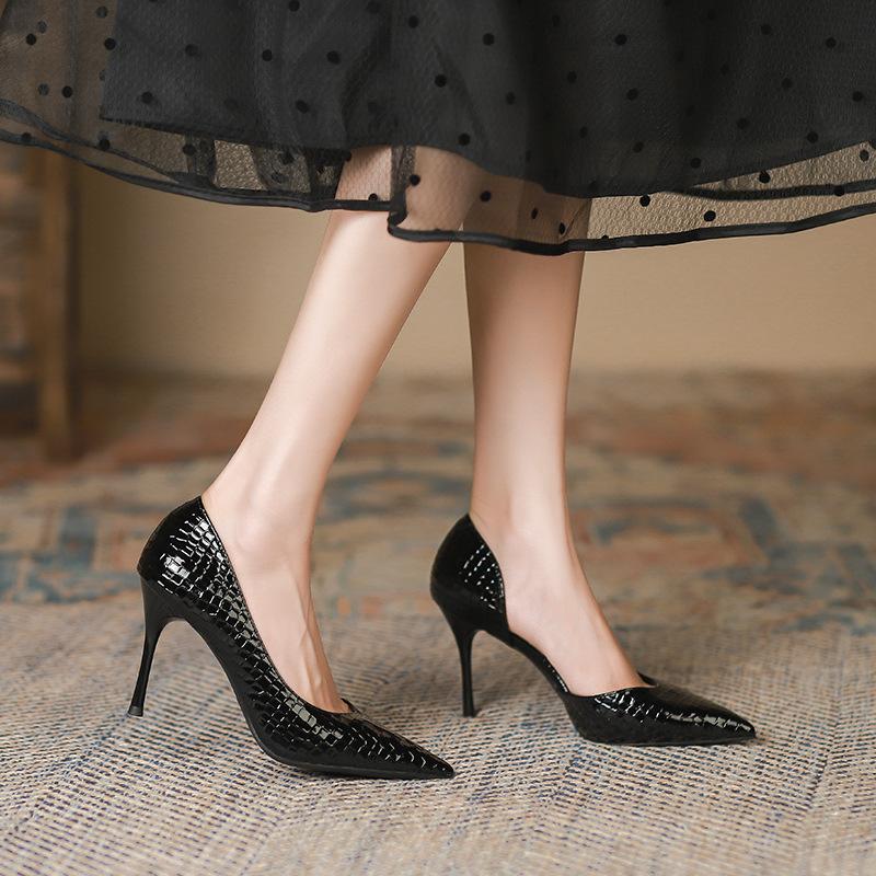 9 Commuter супер высокие каблуки сбоку пустые женские туфли сексуальные змеиный узор темперамент высокие каблуки неглубокий рот заостренные одинарные туфли женщины