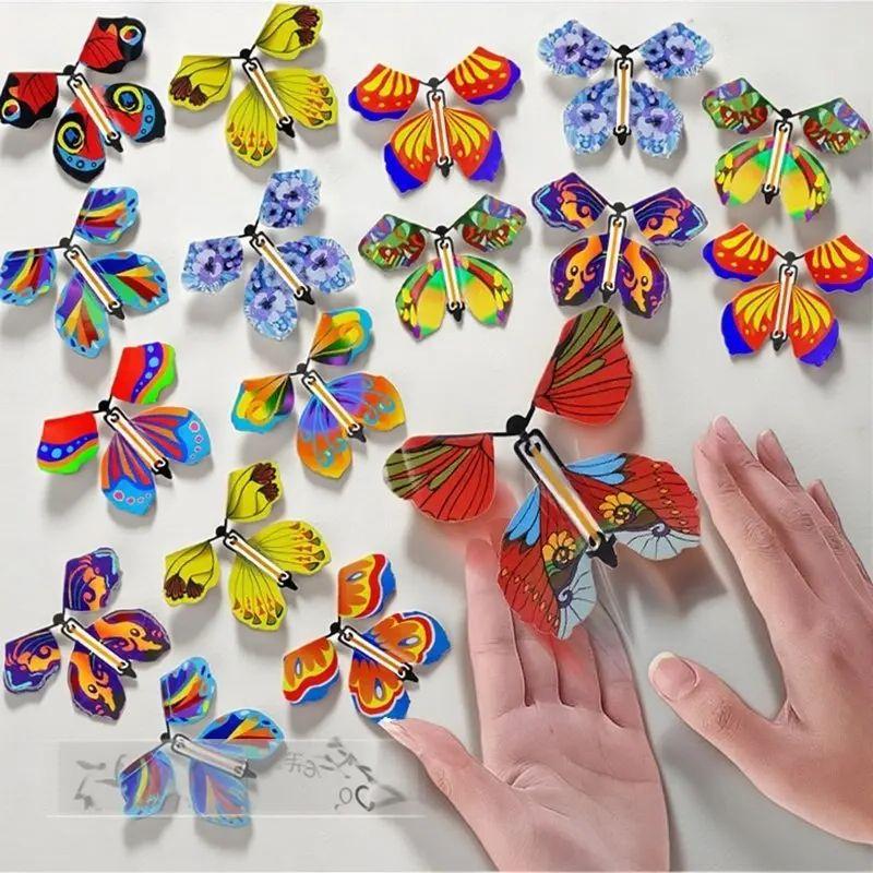 Magic Wind-Up Colorful Flying Butterfly in Book Rubber Band Powered Magic Trick Fairy Flight Surprise Kids Party Favor Gift