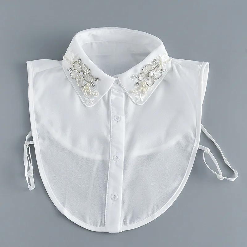 Women's Handmade Beads Fake Collar for Womens Half Shirt Blouse Tops Shirt Detachable Collar False Collar