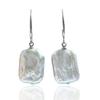 Square Pearl Earrings White Natural Freshwater Pearl Silver Earrings Baroque Flat Pearl Drop Earrings Women's Earrings