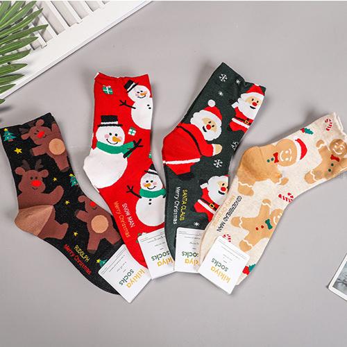 Женские рождественские носки средней длины, милые носки с Санта-Клаусом, носки до середины голени, носки со снеговиком и лосем