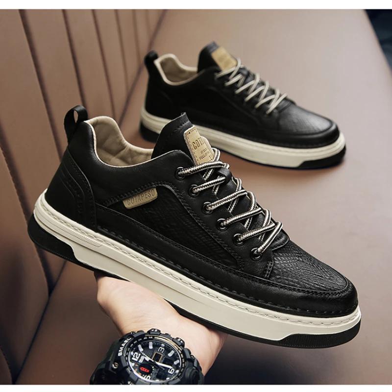 Men's Leather Driving Walking Shoes Outdoor Jogging Sneakers Male Non-Slip Skate Flats Trainers Youth Boys Student Footwear 2024