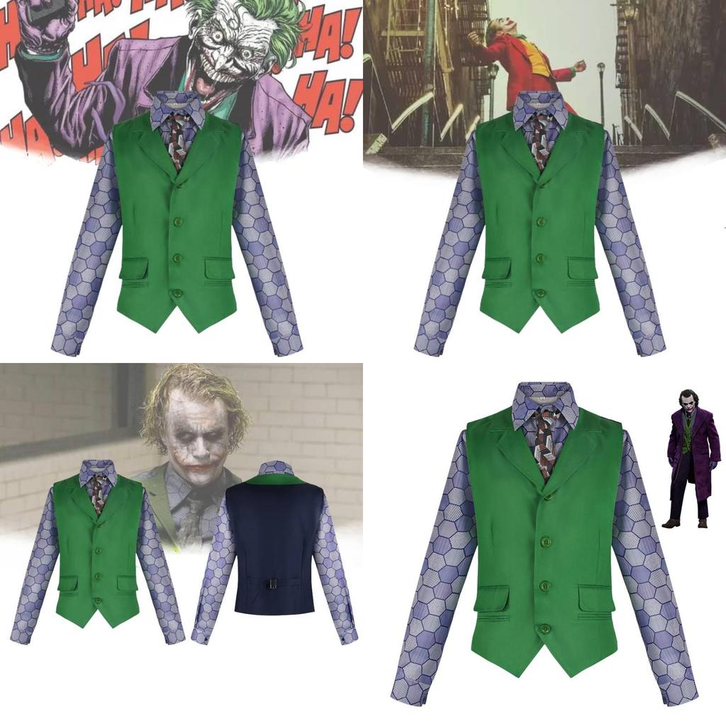 Dark Knight Joker Clown Costume With Shirt Vest Tie Set For Halloween Cosplay