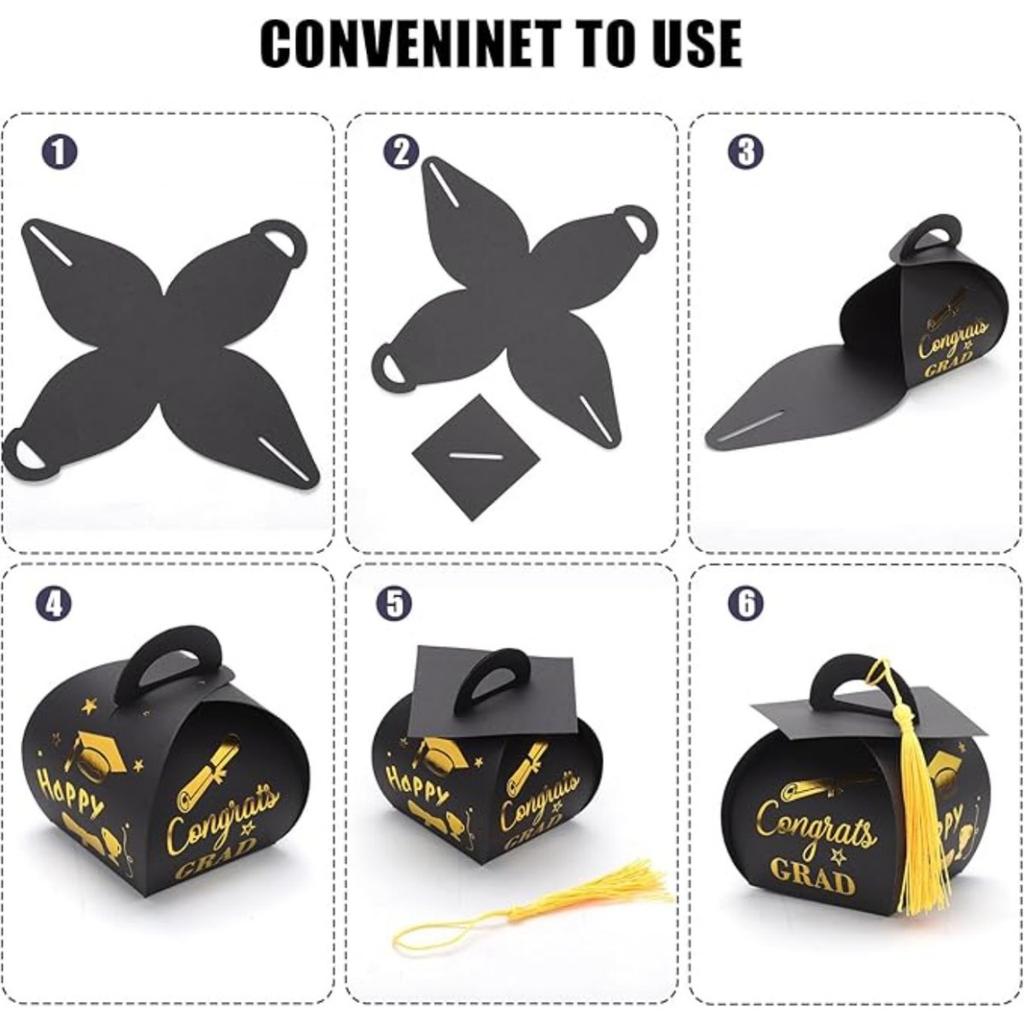 25pcs Graduation Gift Box, Graduation Cap Treat Boxes Graduation Candy Box with Tassel Graduation Decor Table Centerpiece Party Supplies