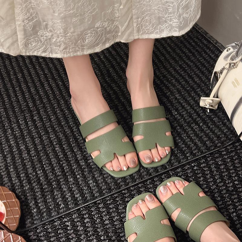 Французские сандалии на толстом каблуке, женские летние верхние туфли, модные туфли на среднем каблуке, большого размера, одно слово, перетаскивание