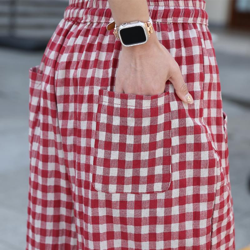 Повседневные летние клетчатые брюки женские большого размера элегантные женские брюки с эластичной резинкой на талии винтажная одежда