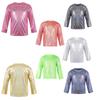 Unisex Kids Metallic Bronzing Cloth Tshirt Long Sleeve Loose Fit Round Neck Top for Parties Performances