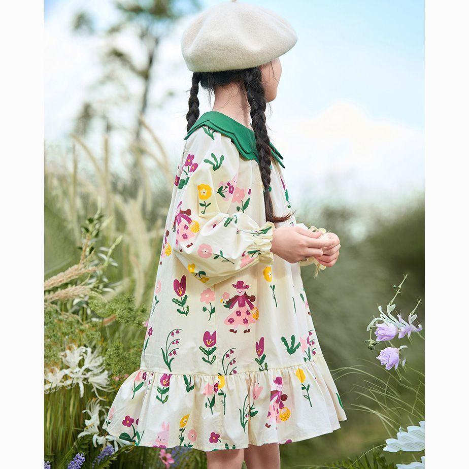 Сладкое цветочное платье для девочек, весеннее свободное платье принцессы для детей