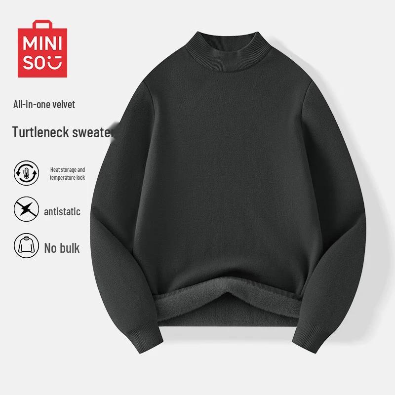 MINISO Men's Fleece Lined Semi-High Collar Sweater