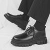 2024 Autumn Black Men's Formal Lace-Up Leather Shoes - Thick Sole, Height-Boosting, British Style for Business and Daily Wear