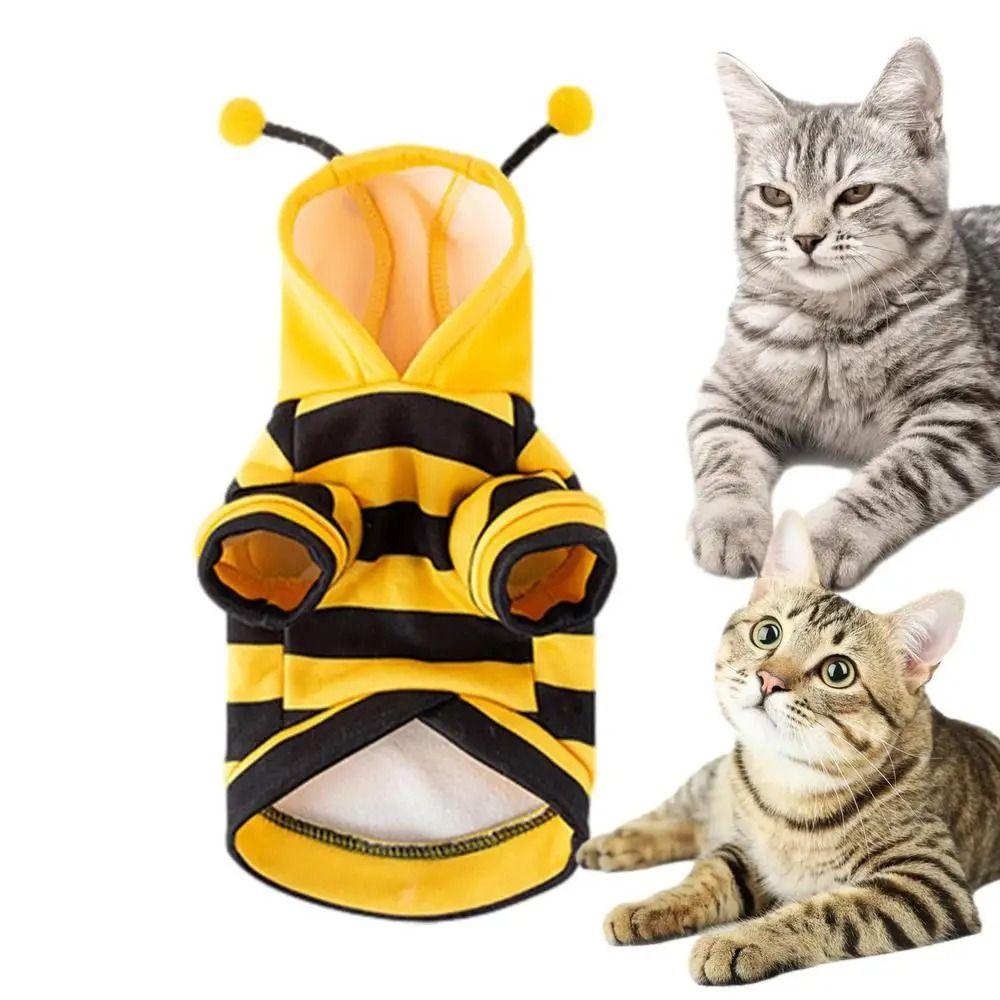 Дышащая одежда для кошек и собак Мягкий костюм пчелы Косплей Забавный костюм пчелы для питомца С капюшоном Товары для питомцев