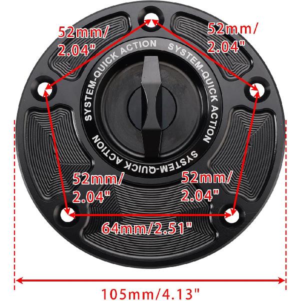 Quick Release Keyless Fuel Gas Cap 105mm For Yamaha MT-09 / MT-07 2013-2023, FZ-07 / MT-07 /MT-09, 2014-2019, FZ-10 / MT-10 2016-2019, YZF-R1/YZF-R6