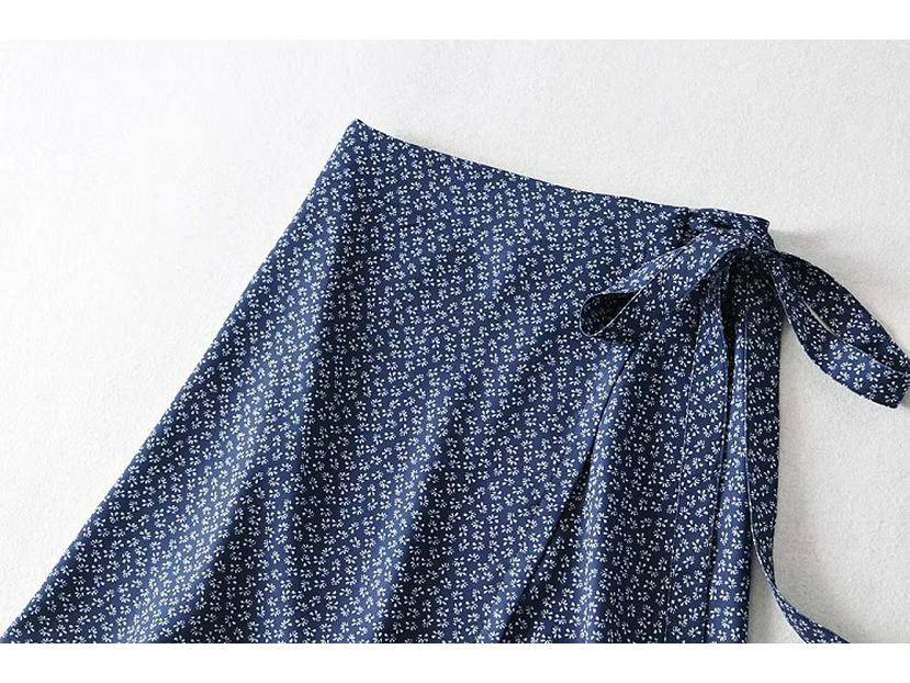 Юбка миди с запахом и цветочным принтом YPFF с высокой талией - летняя женская юбка на завязках в европейском и американском стиле.