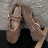 Fashion Retro Woven Faux Suede Mary Jane Shoes Women Fashion Metal Buckle Brand Designer Shoes Comfortable Round Toe Shallow Casual Shoe