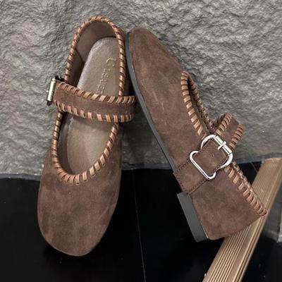 Модные ретро тканые туфли Мэри Джейн из искусственной замши Женские модные туфли с металлической пряжкой Дизайнерские туфли Удобные с круглым носком Неглубокие повседневные туфли