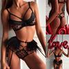 Sexy Exquisite Lace Lingerie Bra+Garter+Briefs Set Babydoll Cut-Out Sleepwear