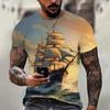 Summer Vintage Men's T Shirt Short Sleeve Tees Canvas Boat 3d Print Fashion Streetwear Oversized Clothing Casual T-Shirts