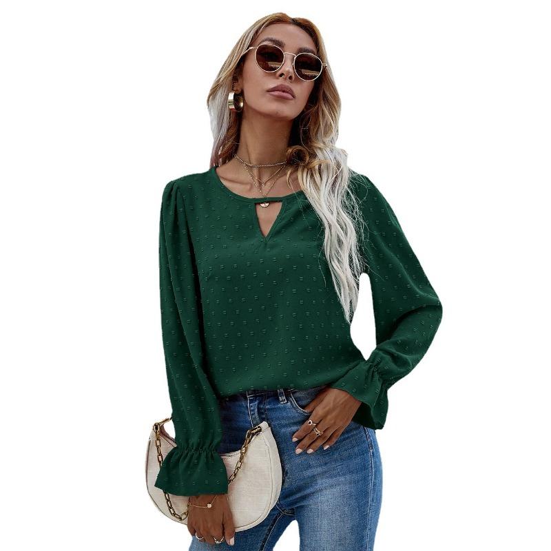 Ранневесенний пуловер с круглым вырезом и длинными рукавами в горошек, женская рубашка для通勤