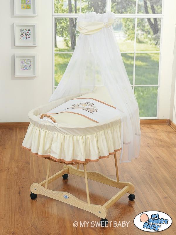 Wicker Moses Basket with Canopy Barnabas Bear - Natural + Cream Bedding